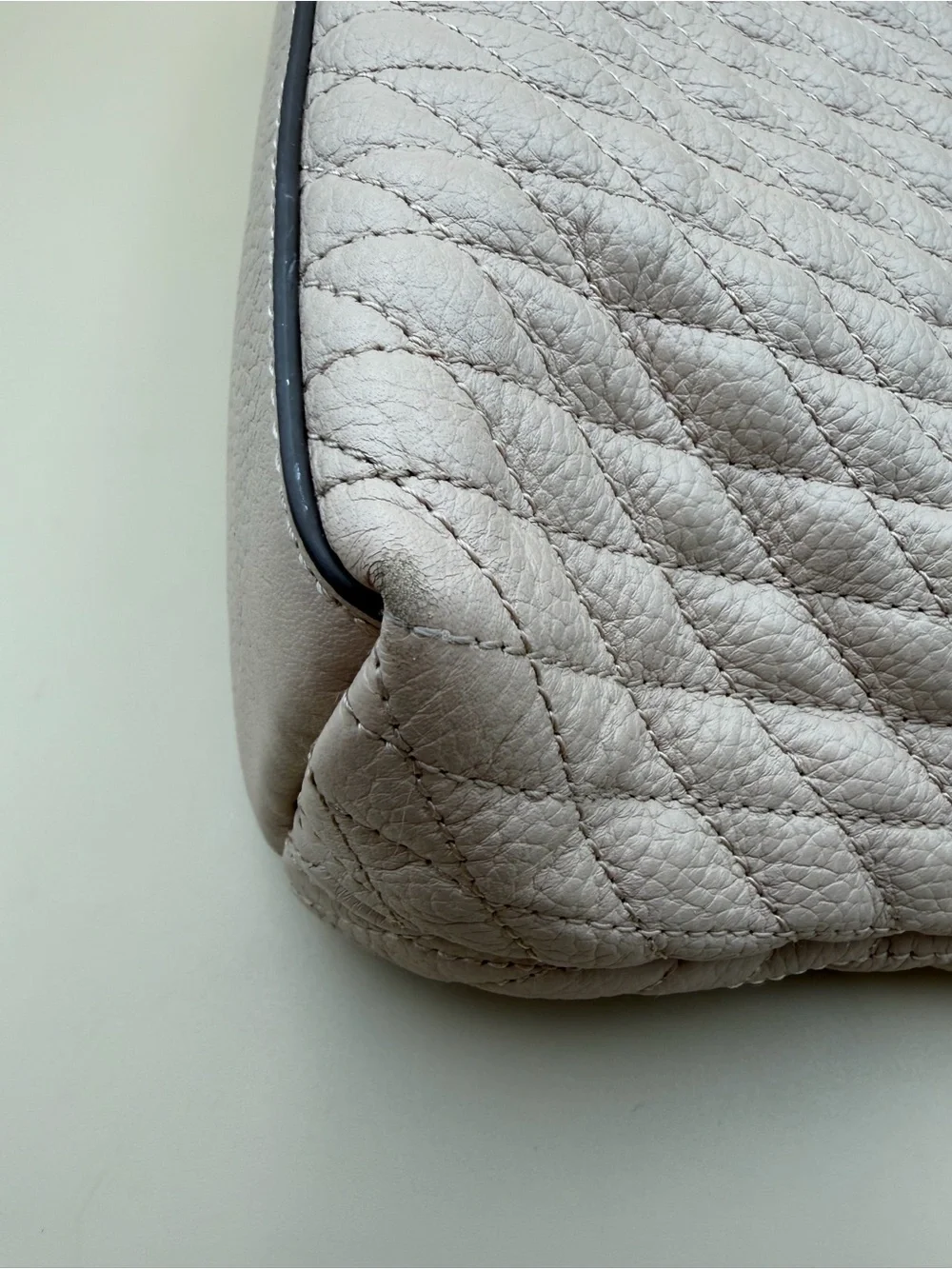 Karl Lagerfeld Paris Quilted Leather Chain Tote Bag Beige
